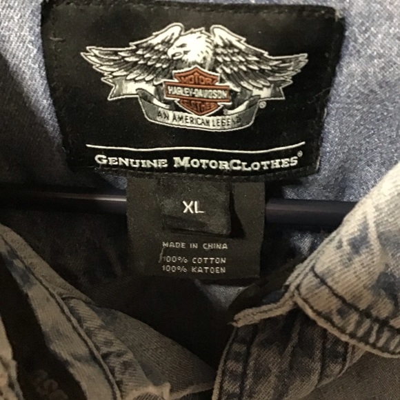 HARLEY DAVIDSON DENIM LARGE BACK LOGO SHIRT (T2) - Picture 3 of 4